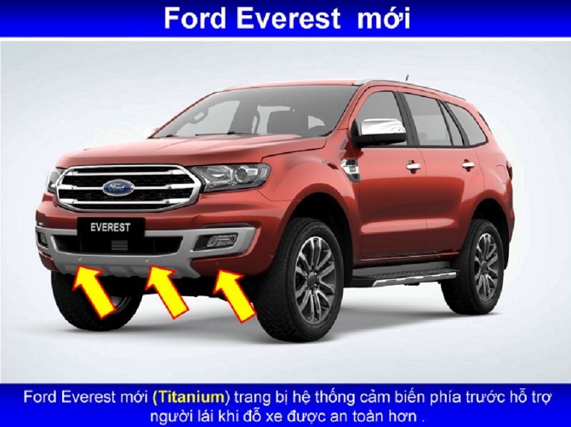 Ford Everest mới (Titanium) trang bị hệ thống cảm biến phía trước hỗ trợ người lái khi đỗ xe được an toàn hơn .